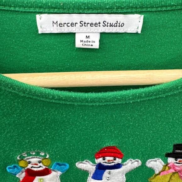 Mercer Street Studio Vintage Green Long Sleeve Snowman Christmas Shirt Women M - Picture 4 of 6